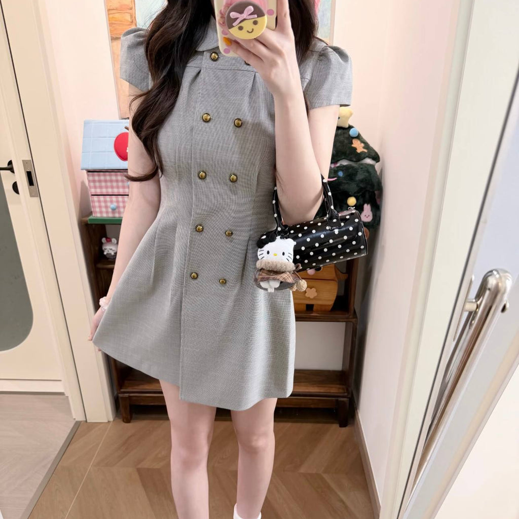 Plaid Double-Breasted Puffy dress