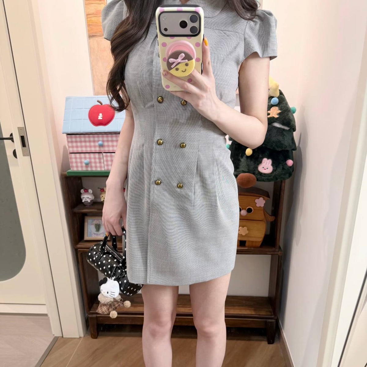 Plaid Double-Breasted Puffy dress