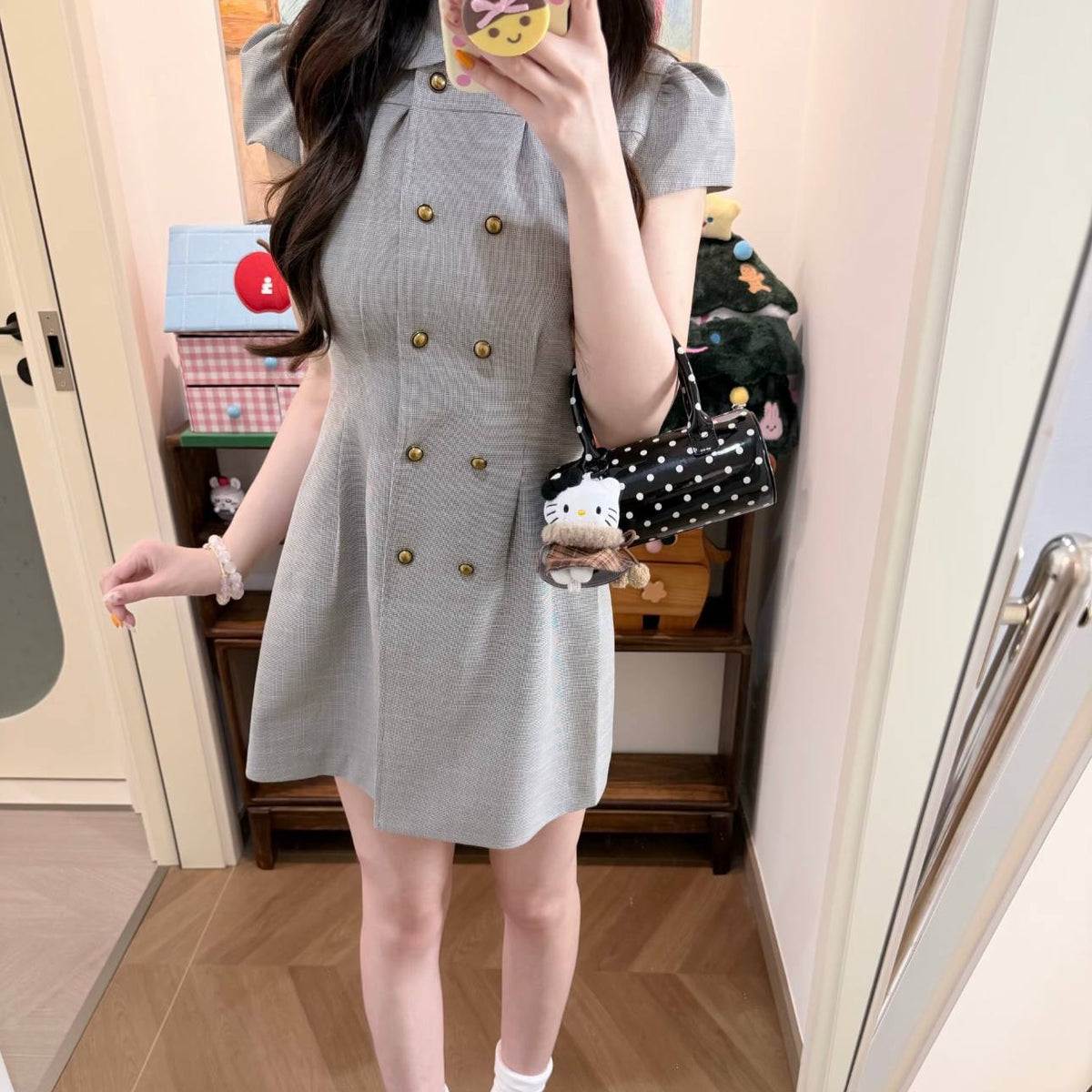 Plaid Double-Breasted Puffy dress