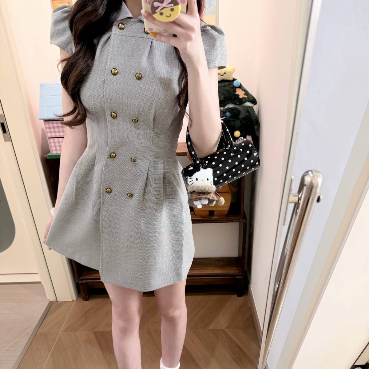 Plaid Double-Breasted Puffy dress