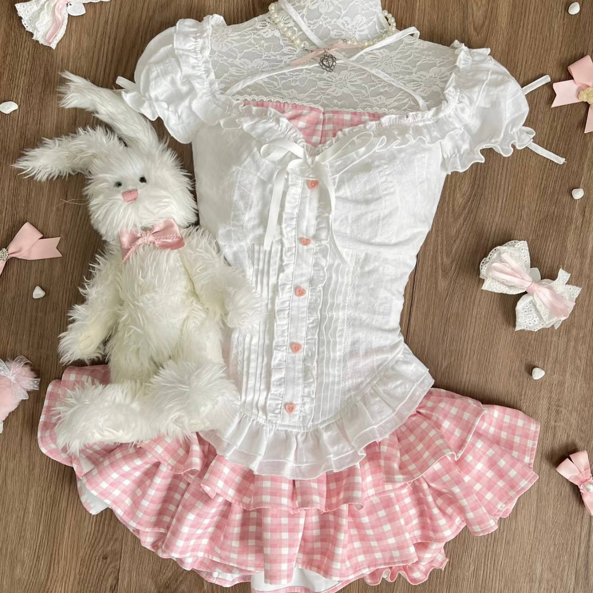 Top And Pink Plaid Tiered Skirt