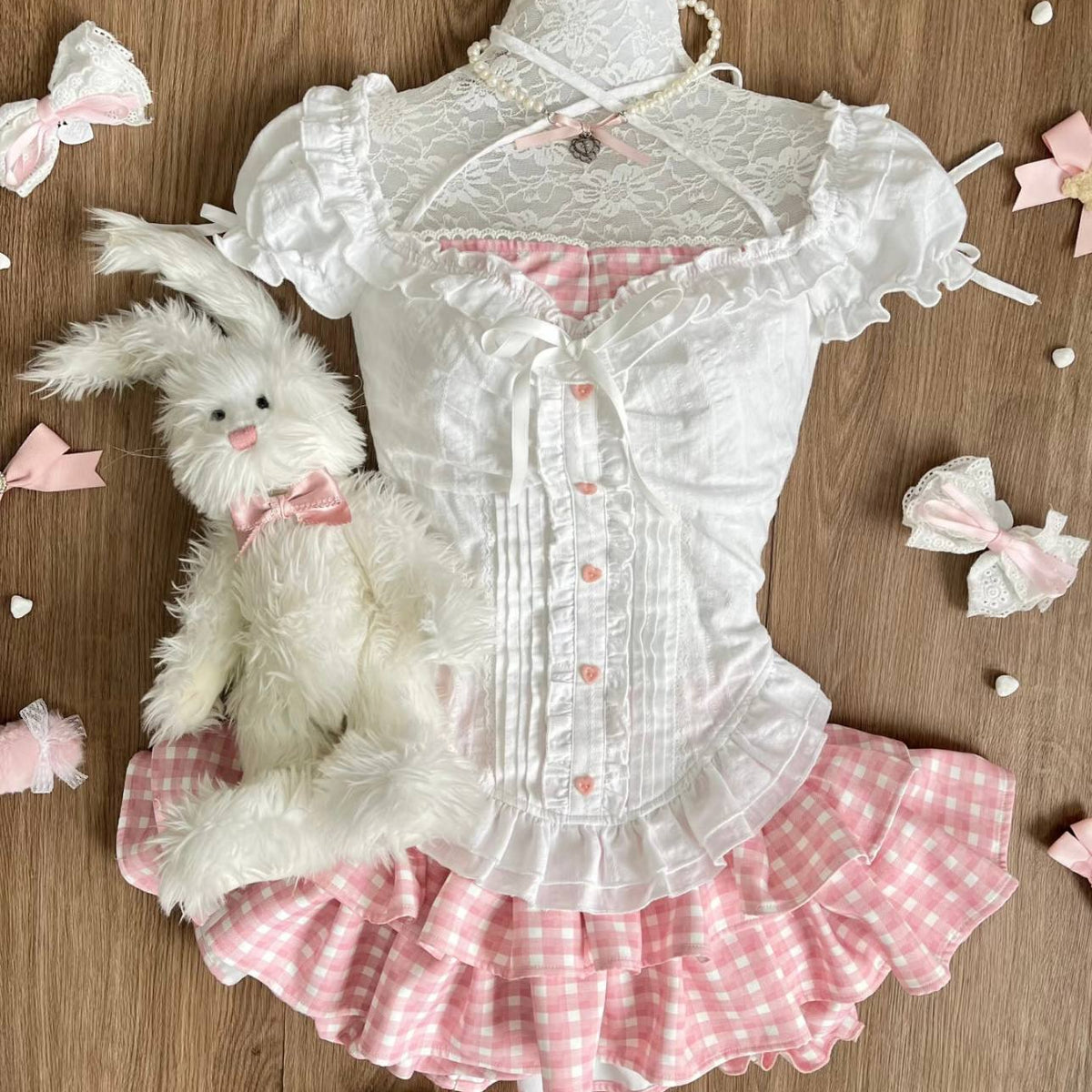 Top And Pink Plaid Tiered Skirt