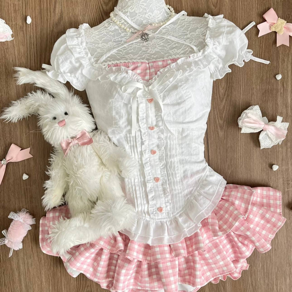 Top And Pink Plaid Tiered Skirt
