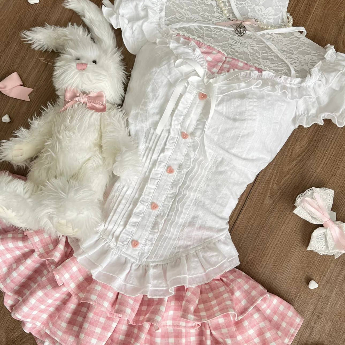 Top And Pink Plaid Tiered Skirt