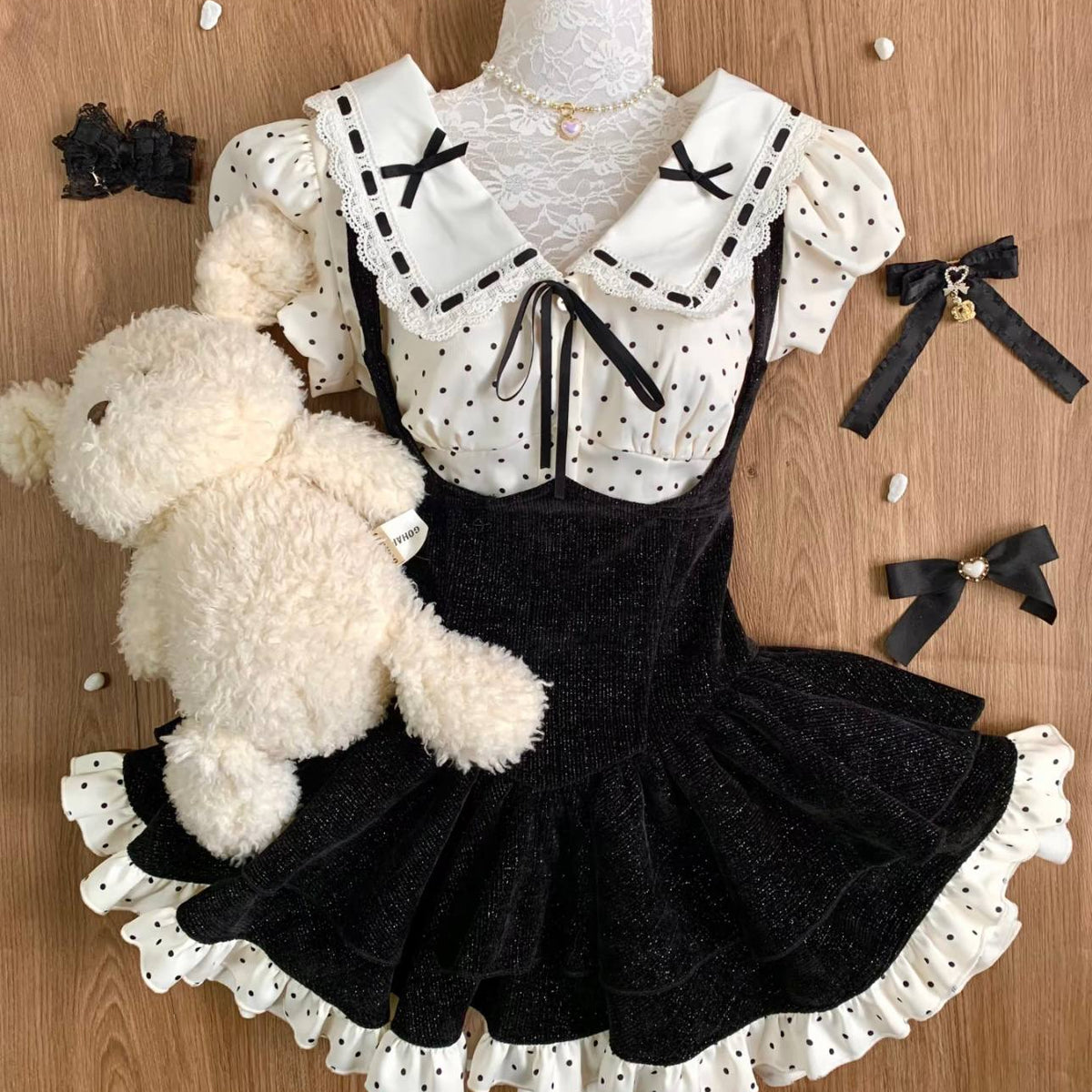 Black Bow Polka Dot