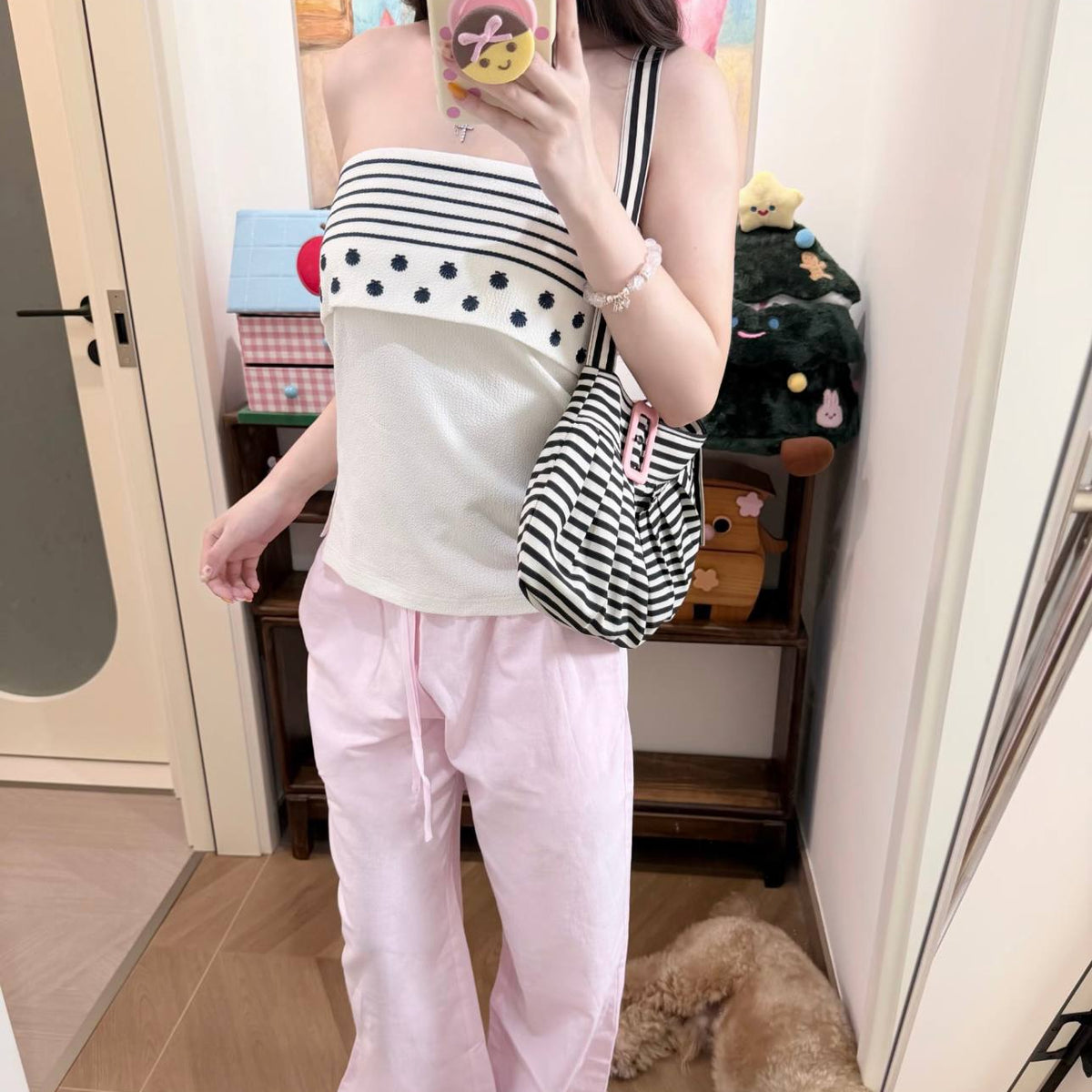 Shirped knit Strapless top