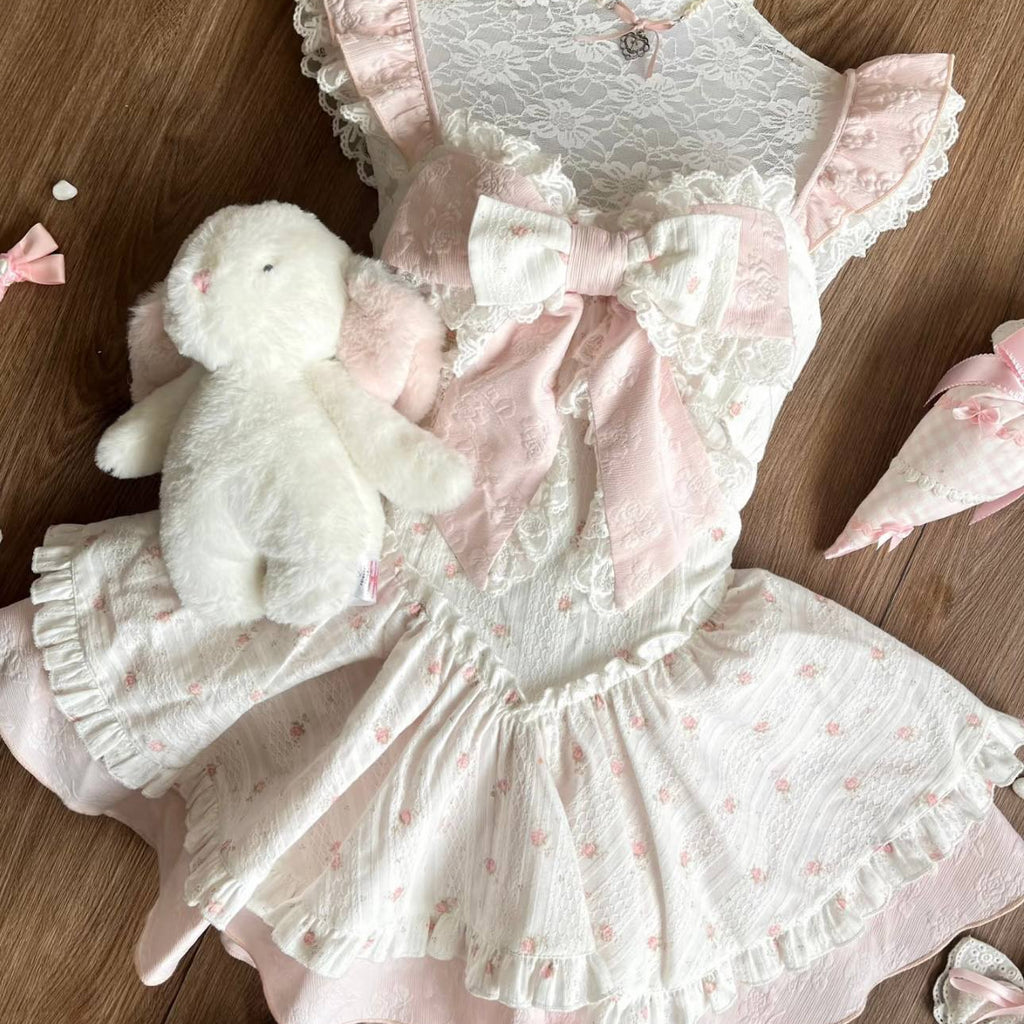 White Lace Bow Ruffle