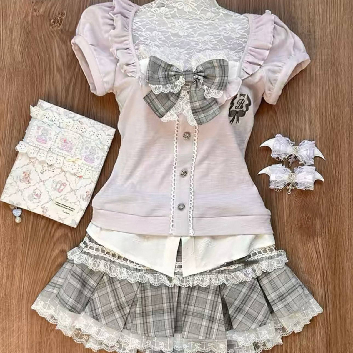 Bow-tie Top With Ruffled Gray Skirt
