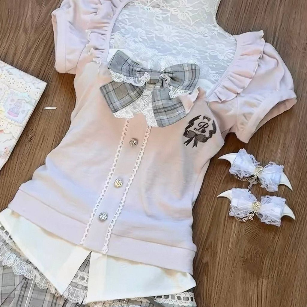 Bow-tie Top With Ruffled Gray Skirt