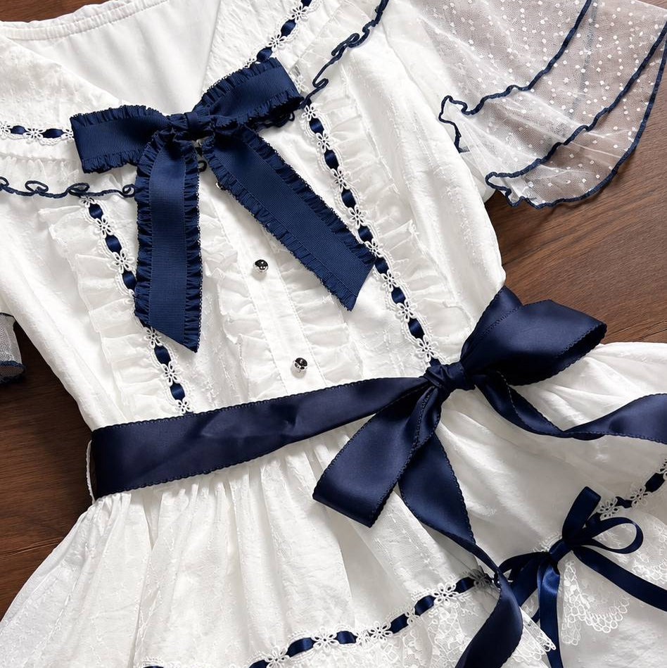 Navy Blue Lead-bird Embroidered