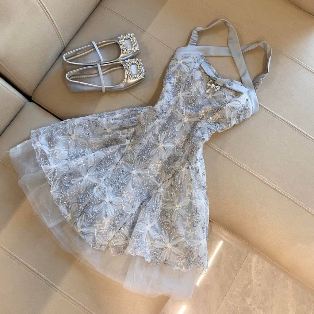 patchwork Sequin Halter Dress