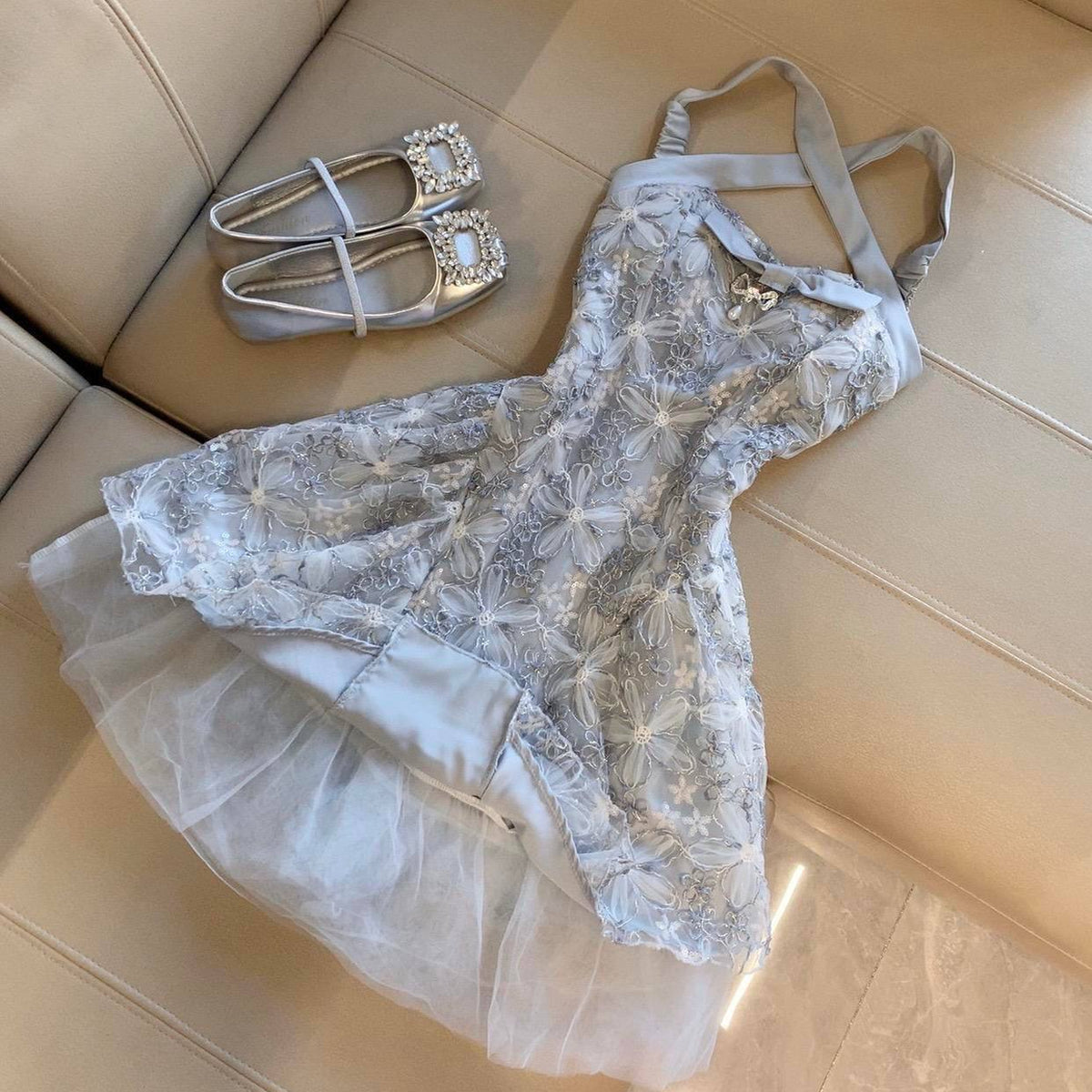 patchwork Sequin Halter Dress