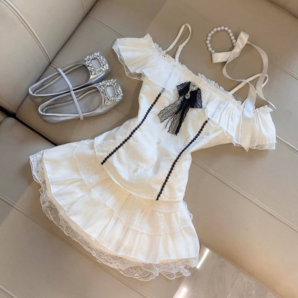 Off-shoulder Bowknot Ruffle