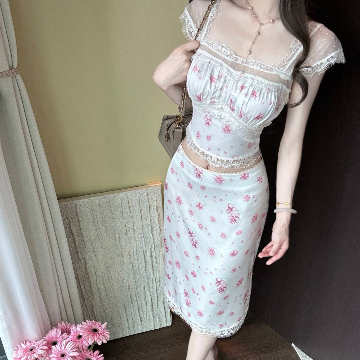 Polka Dot Floral Mesh Lace