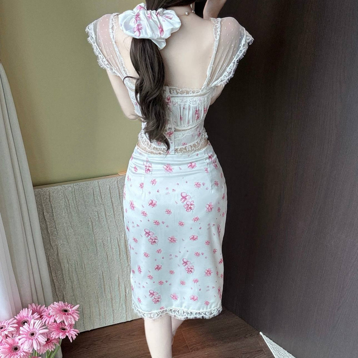 Polka Dot Floral Mesh Lace