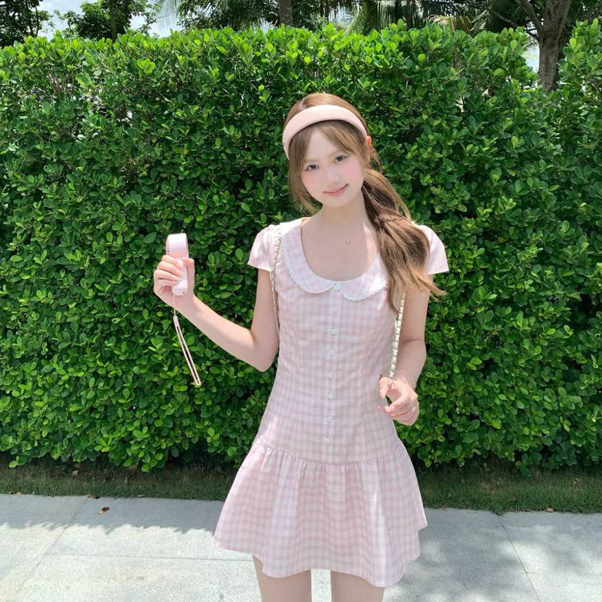 Preppy-style Doll-collar Plaid Dress