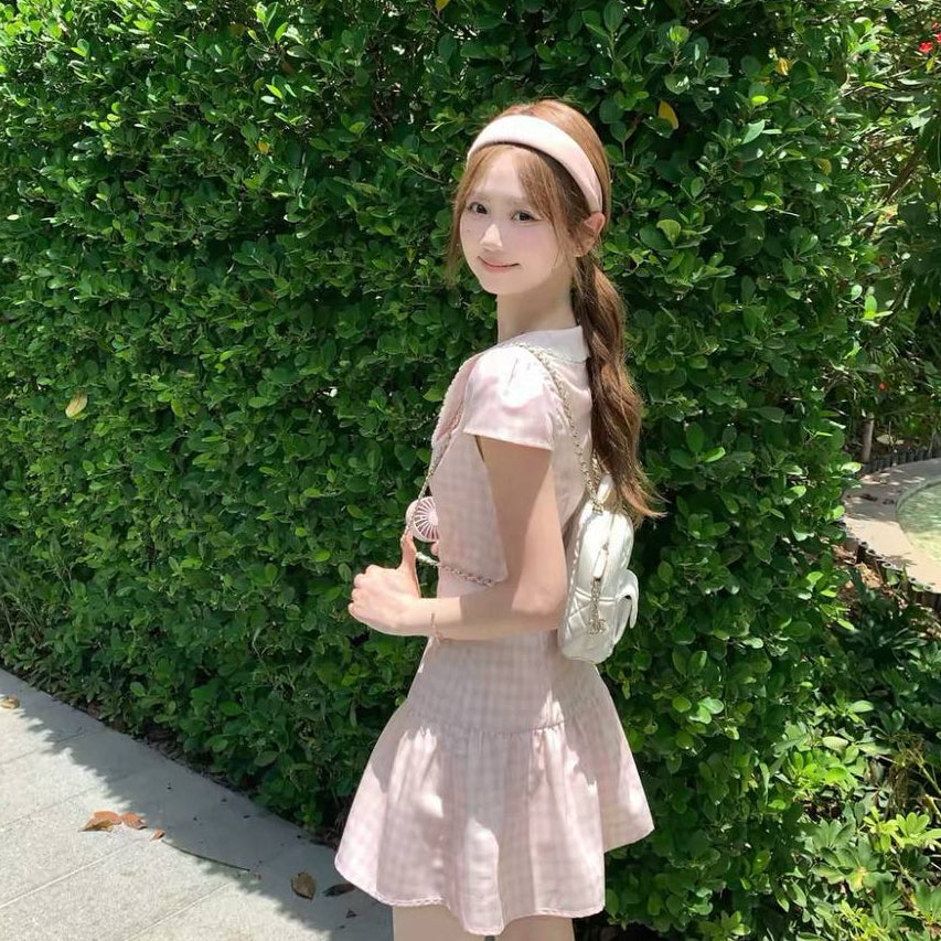 Preppy-style Doll-collar Plaid Dress