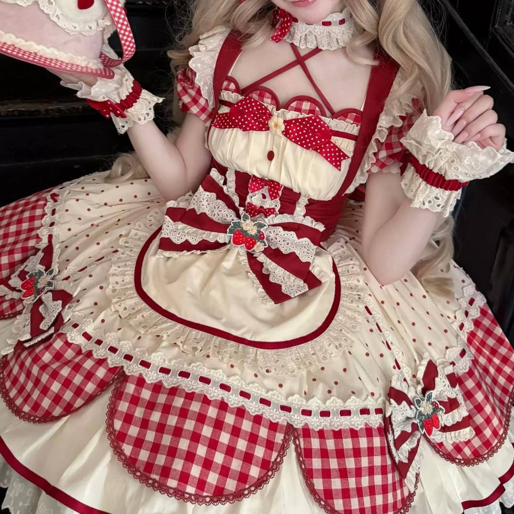 New Red Patchwork Cotton Dress