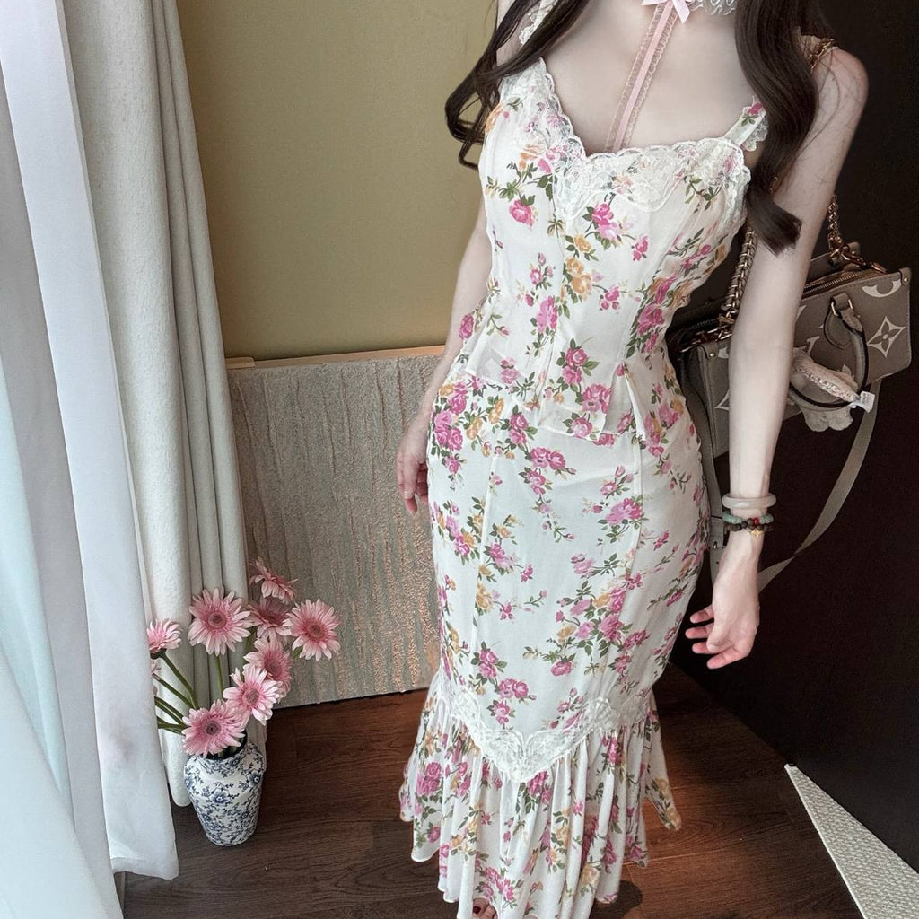 Champagne-colored Halter-neck Dress With Tie Details