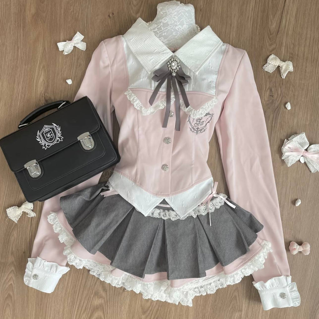 Shirt And Pleated Skirt Two-piece Set