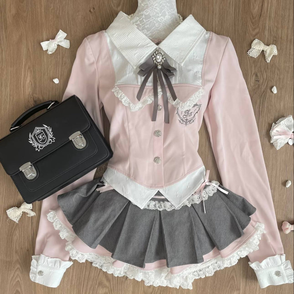 Shirt And Pleated Skirt Two-piece Set