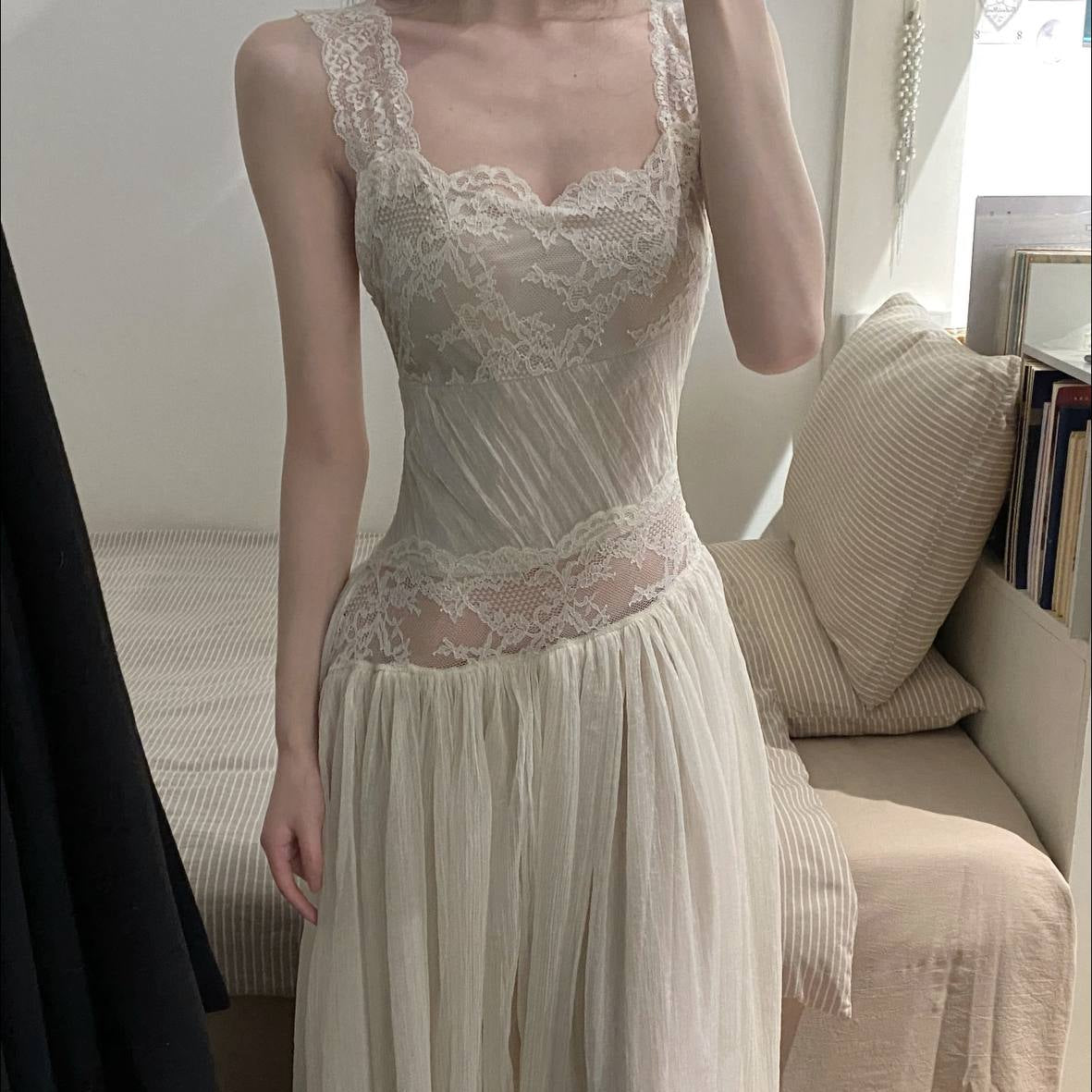 White Lace-strapped dress