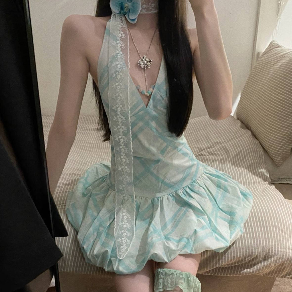 Mint Green V-neck Halter Jumpsuit