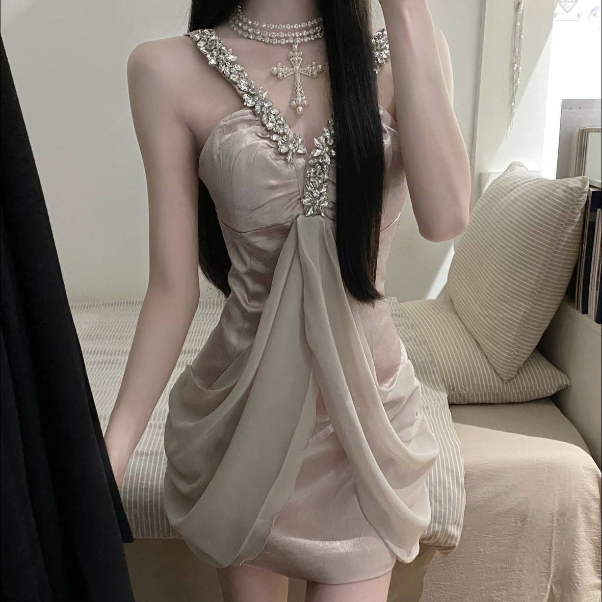neck Dress With Trim