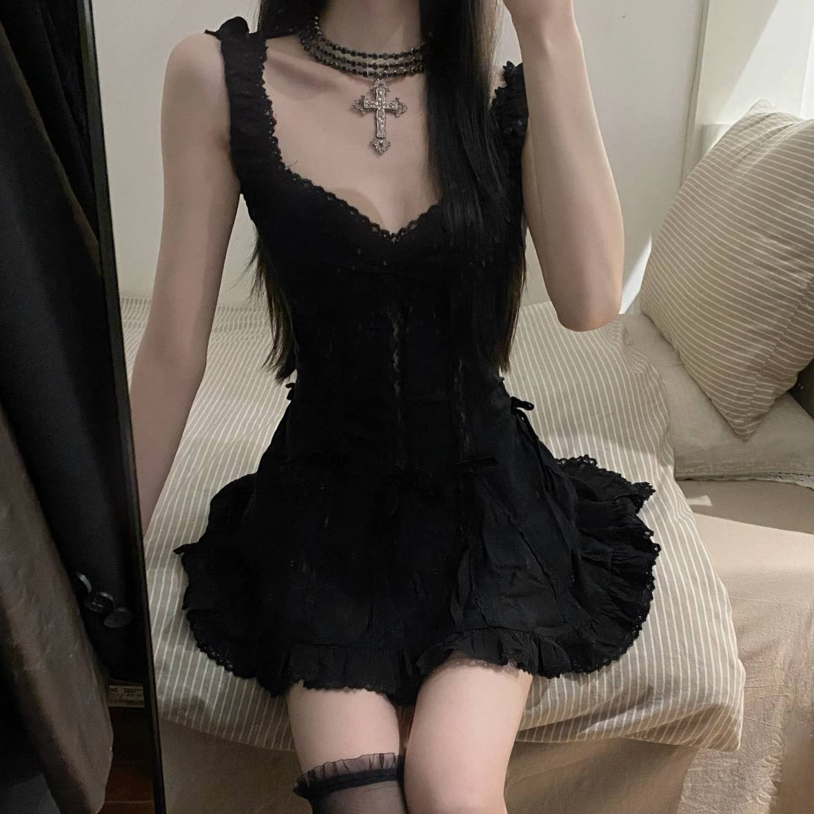 Black Lace-trimmed Dress